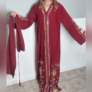 Elegant Red Kaftan with Gold Detailing